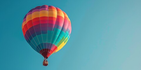 Vibrant Rainbow Hot Air Balloon Soaring in Clear Sky with Negative Space for Text or Design Element