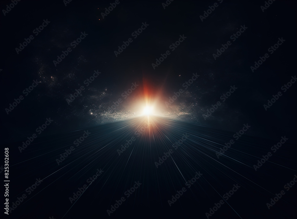 Poster Light flare in the dark space. Abstract background with shiny lens glare effect.
