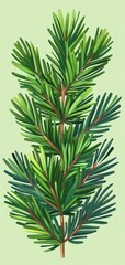 Vibrant illustration of a green pine branch with detailed needles, ideal for nature-themed designs or seasonal decorations.