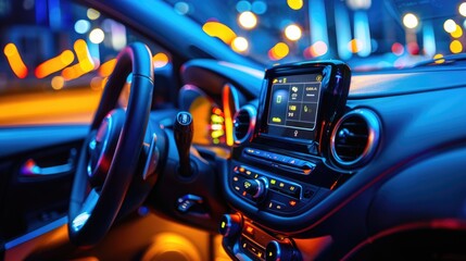Futuristic Car Dashboard with Illuminated Controls and Modern Design