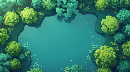 Aerial view of a serene, clear pond surrounded by lush green foliage, providing a peaceful and natural atmosphere.
