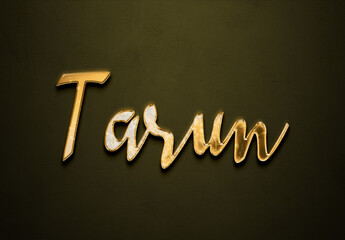 Old gold text effect of Hindi name Tarun with 3D glossy style Mockup.