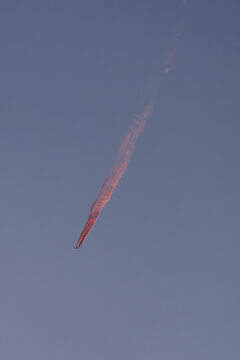 Plane in sunset lights.