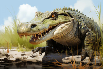 Obraz premium an aligator crawling, side view, illustrative