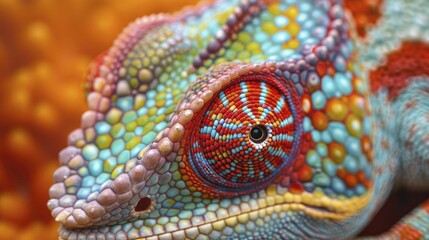 Obraz premium Detailed chameleon scales, vibrant and intricate patterns, extreme closeup.