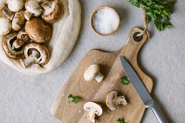 Preparing Mushrooms Top View