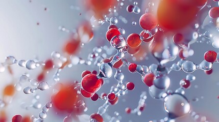 Design an artistic 3D visualization depicting insulin molecules binding with sugar molecules. Use contrasting colors and dynamic lighting to accentuate the process of glucose regulation at a molecular