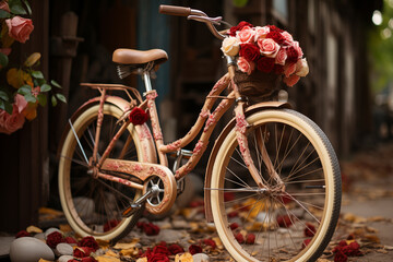 Bicycle against wooden fence