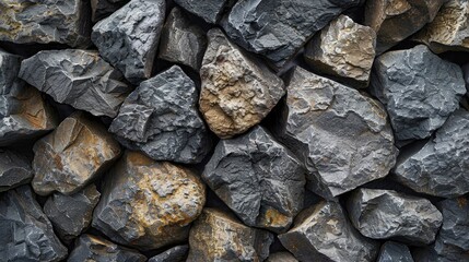 Rough basalt stones, closeup with natural textures, outdoor lighting make for a stunning display in any garden.