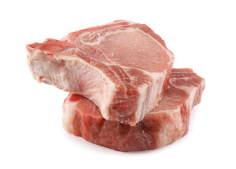 Two pork entrecote isolated on a white background.