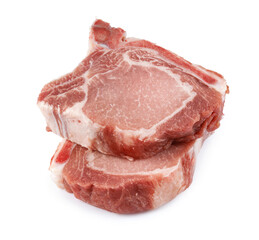 Two pork entrecote isolated on a white background.