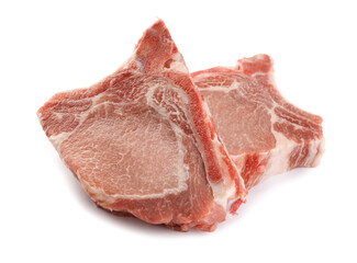 Two pork entrecote isolated on a white background.