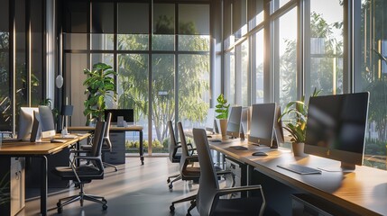 Panoramic Industrial Open Space Office Interior

