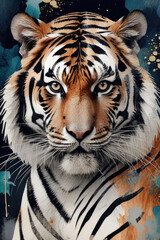 Tiger art poster, illustration design in painting style.