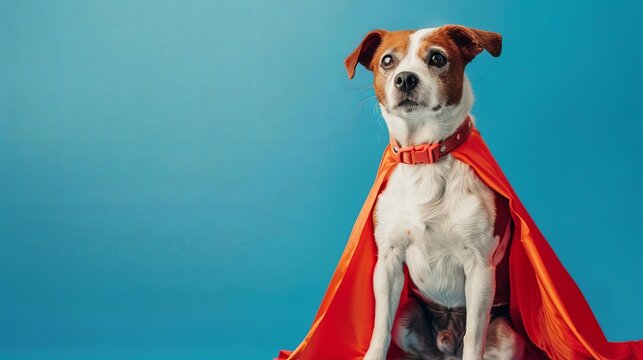 heroic superdog with red cape humorous canine character concept