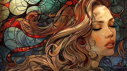 A woman with long brown hair is sleeping