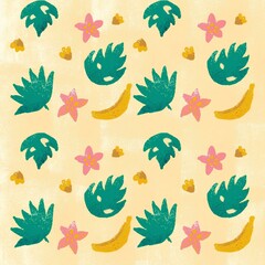 Banana Tropical Leaf Seamless Pattern. Raster Illustration of Exotical Natural Texture. Floral Decoration. © anna_leni