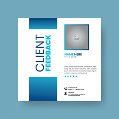 Client or Customer Testimonial Social Media Post Design. Customer Service Feedback Review Post with Blue Color Accent.