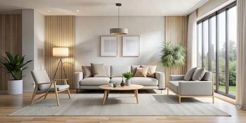 Minimalist living room with clean design and neutral color palette