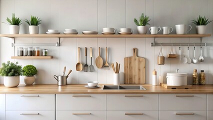 Minimalist and organized kitchen counter with crisp utensils and orderly layout