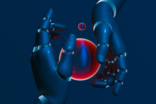 Robot hand holding red ball