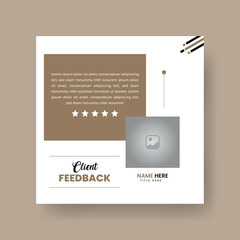 Client or Customer Testimonial Social Media Post Design. Customer Service Feedback Review Post with Brown and Black Color Accent.