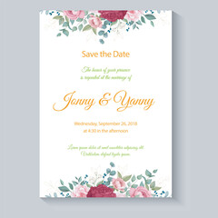 Watercolor wedding invitation floral and leaves card template
