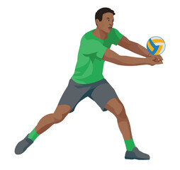 South African professional volleyball player in a green T-shirt who bumps the ball with hands