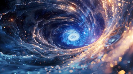 A scene of a particle vortex, with a background of particles of matter and energy