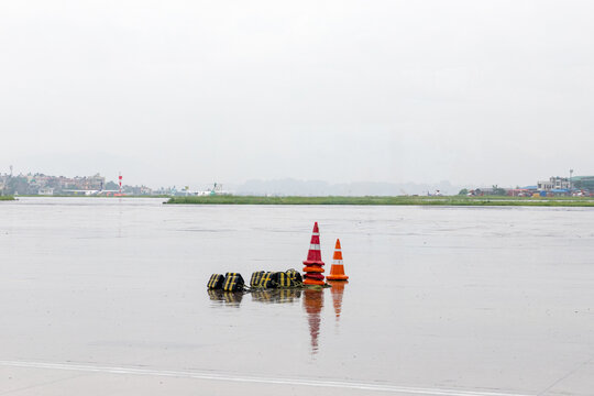 An empty runway in the airport.