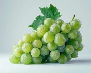 Close-up of a fresh green grape cluster with water droplets, perfect for culinary and nature-themed designs.