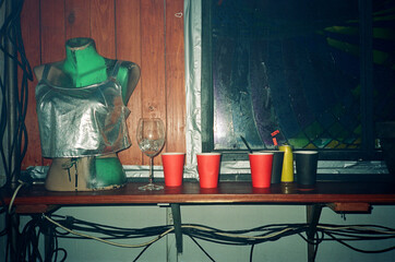 Empty glasses at night party counter