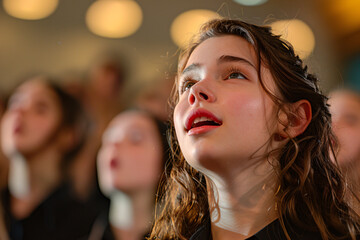 Fototapeta premium A young woman singing in a choir
