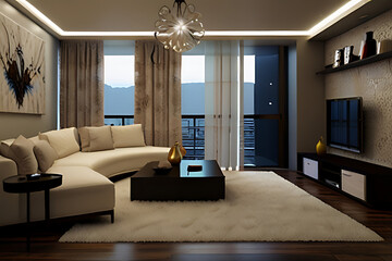3D Rendered Modern Living Room Interior Design