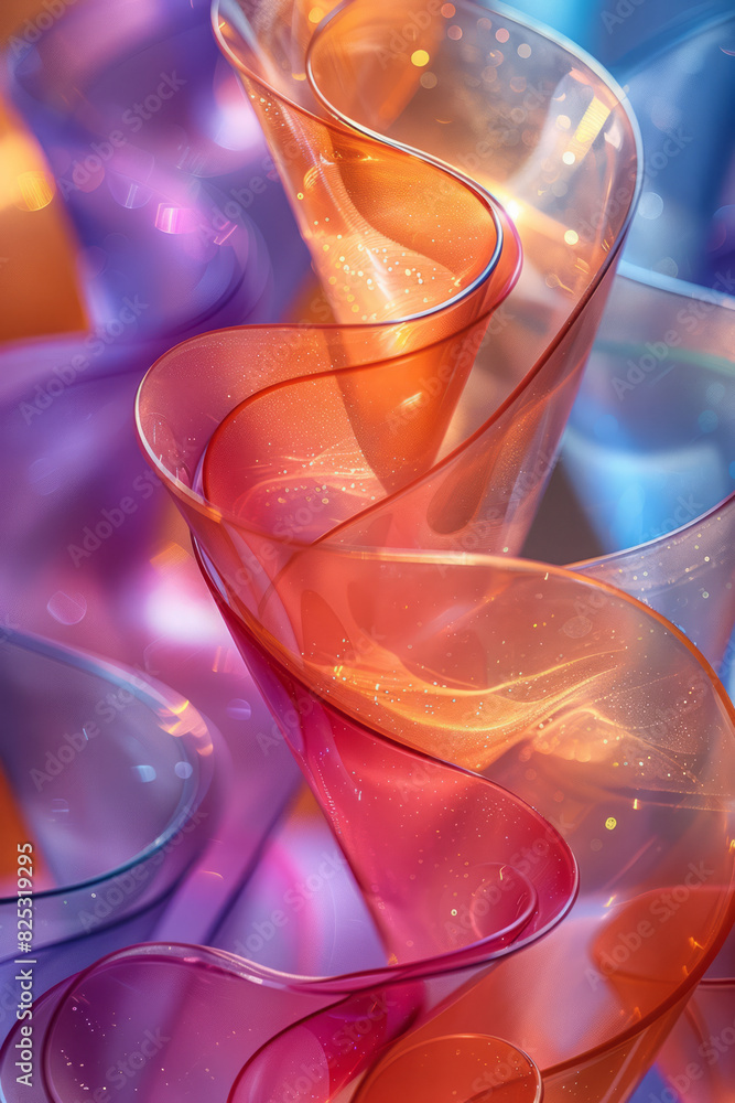 Poster dynamic depiction of a lens creating ribbons of color that flow and twist in a dance of light,