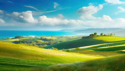 Obraz premium landscape with green field and blue sky