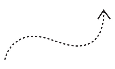 Vector hand drawn dashed arrow. Curved dotted arrow. Zigzag arrow stripes. Doodle, sketch style.  isolated on white background. Vector illustration. EPS 10