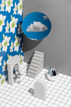 Conceptual still life with Easter symbols in 3d style