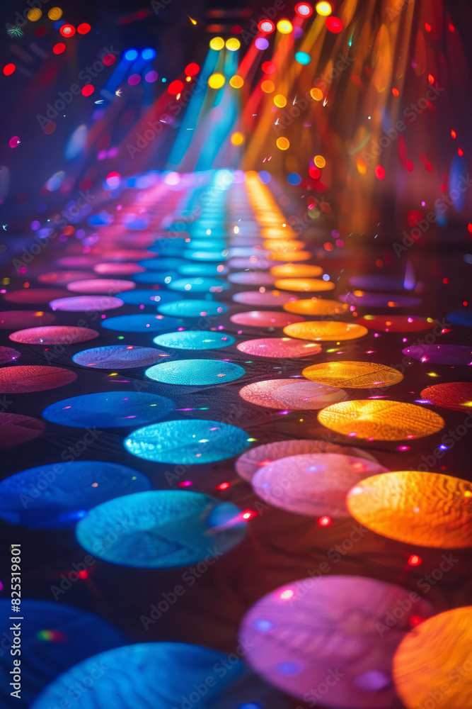 Poster scene of a lens emitting beams of colored light that spread out into a pattern of interlocking circl