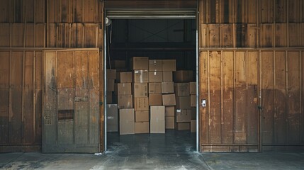 Open Wooden Door To A Storage Room Filled With Boxes