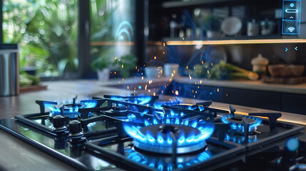 Gas stove with blue flames 