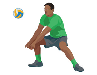 South African volleyball player in green t-shirt who hits and pass the ball