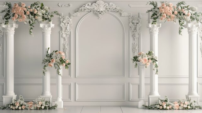 Classic luxury wedding ceremony backdrop interior wall background and copy space
