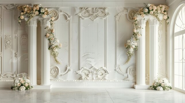Classic luxury wedding ceremony backdrop interior wall background and copy space