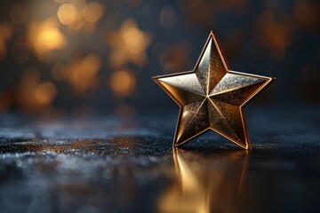 Shiny gold star, perfect for festive holiday decorations like Christmas trees
