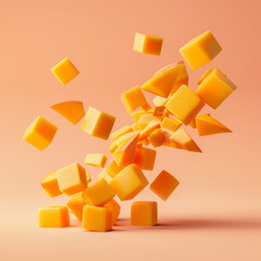 slices of colorful cubes close up of Mango jelly cut into pieces, generative ai
