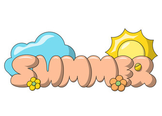 Cartoon bubble Lettering of the phrase Summer in color