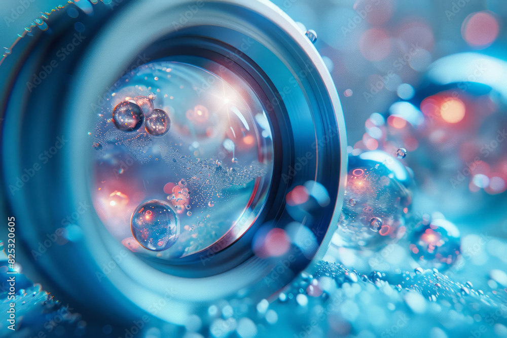 Aufkleber artistic depiction of a lens revealing a hidden realm of floating orbs and abstract shapes in a zero
