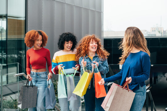 YOung Girls Enjoying Shopping in Madrid Streets