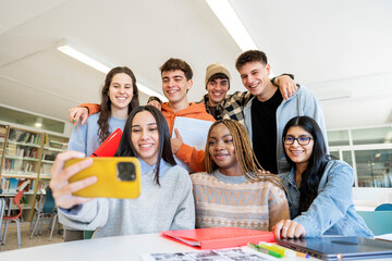 Joyful Academic Teamwork doing selfie